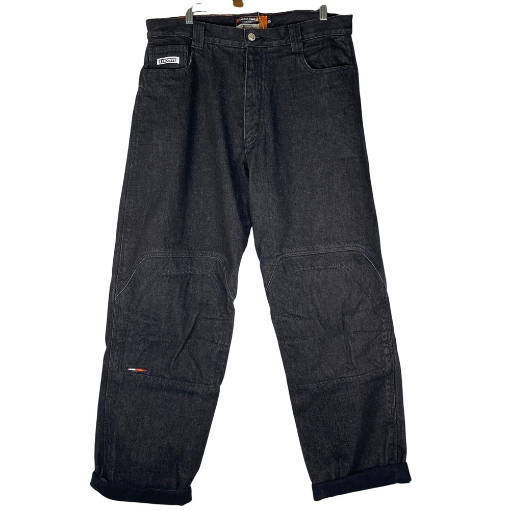 Icon Barrier Pant Motorcycle Jeans Mens 36 Black Very Good Aramid Reinforced